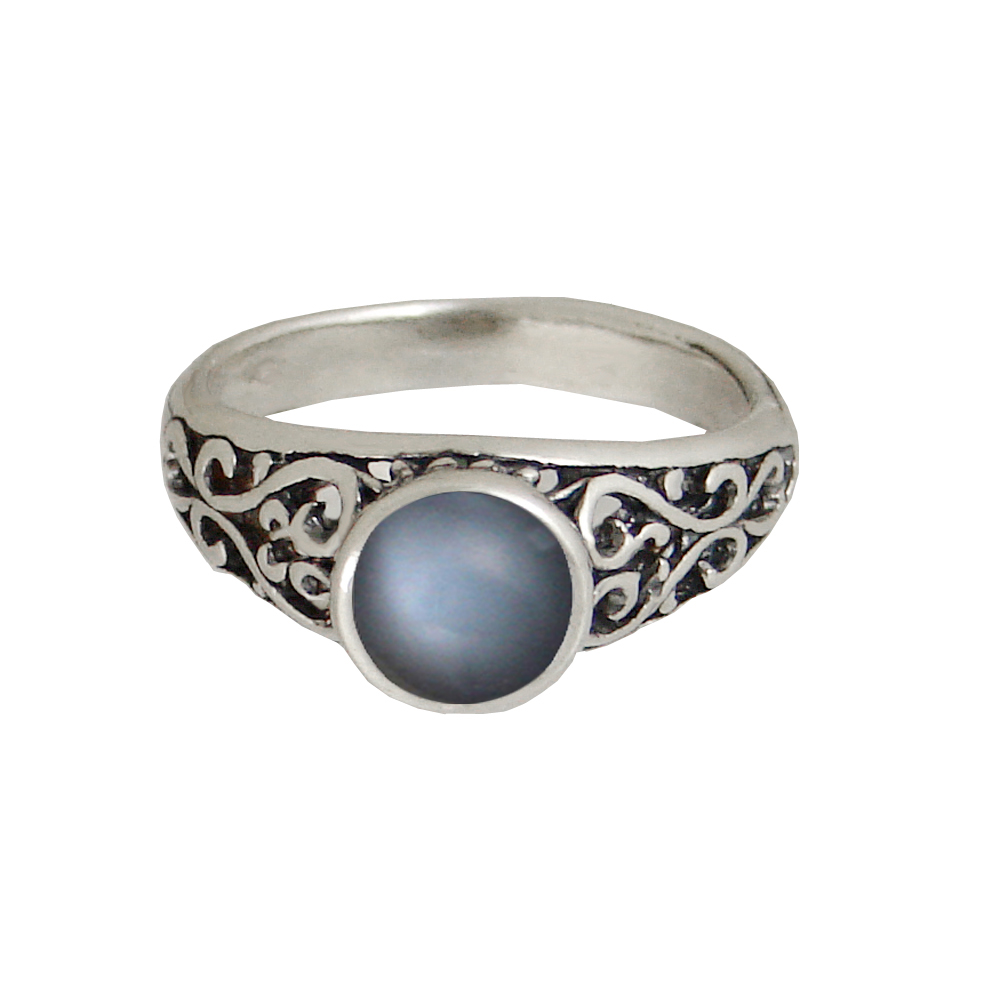 Sterling Silver Filigree Hearts Ring With Grey Moonstone Size 10